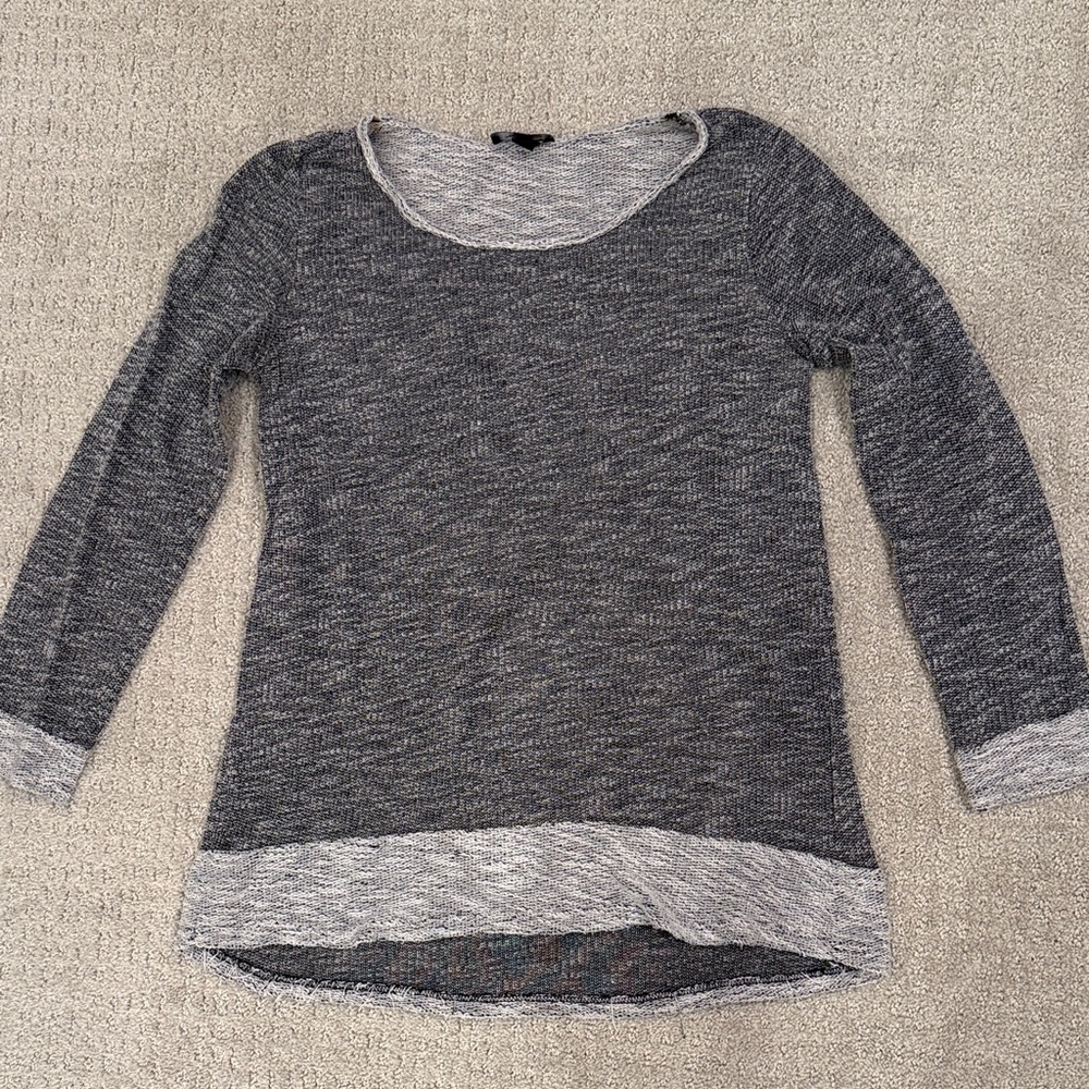 AB Studio Gray and Cream Crew Neck Sweater
